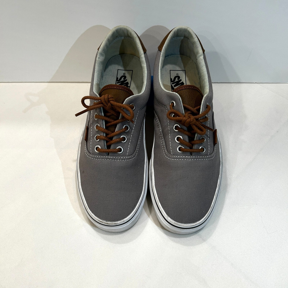 Vans Men’s Gray Canvas Brown Leather Accent & Brown Lace Low Top Sneakers S 10